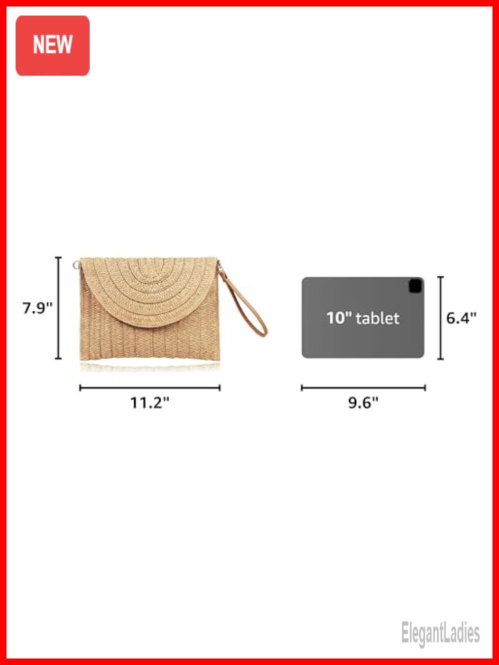 Woven Straw Clutch Envelope Crossbody Handbag Summer Beach Purse - Picture 2 of 6